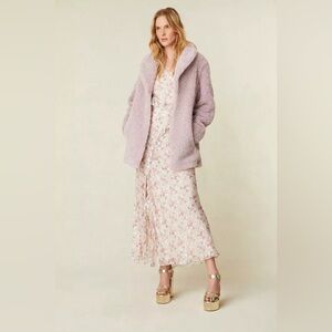 LoveShackFancy Sheana Shearling Coat Lavender Shade Rose Dust NWT Size Large
